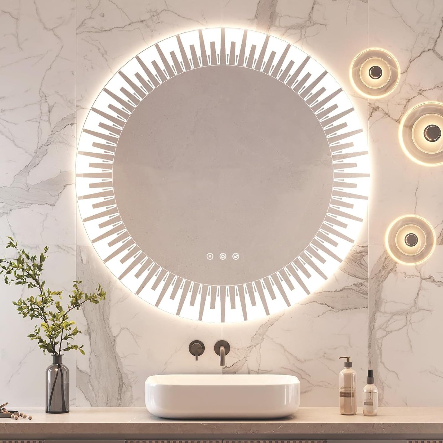 YOLEO Badspiegel Badzimmerpiegel mit Beleuchtung, runder/asymmetrischer Wan günstig online kaufen