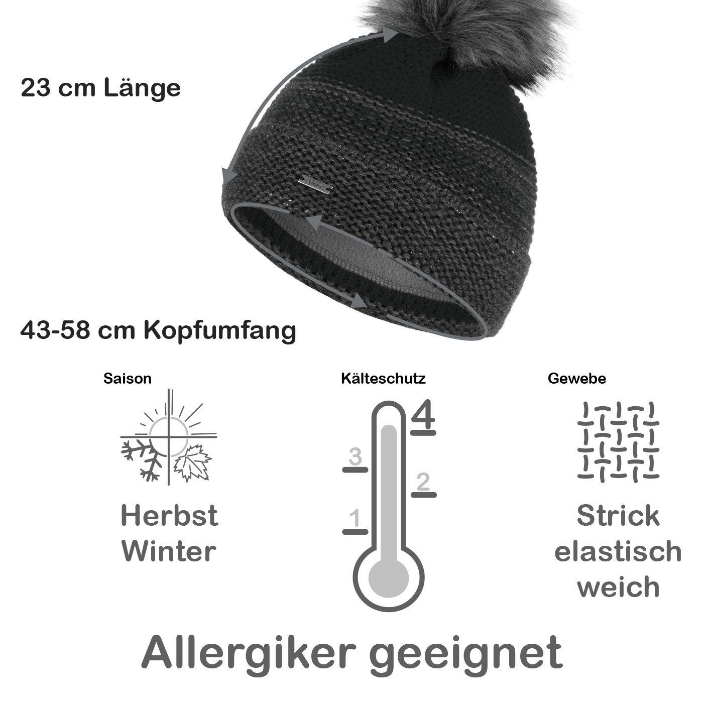 Faera Bommelmütze Wintermütze Damen Herren Mütze Beanie Haube gefüttert Bommelmütze 12