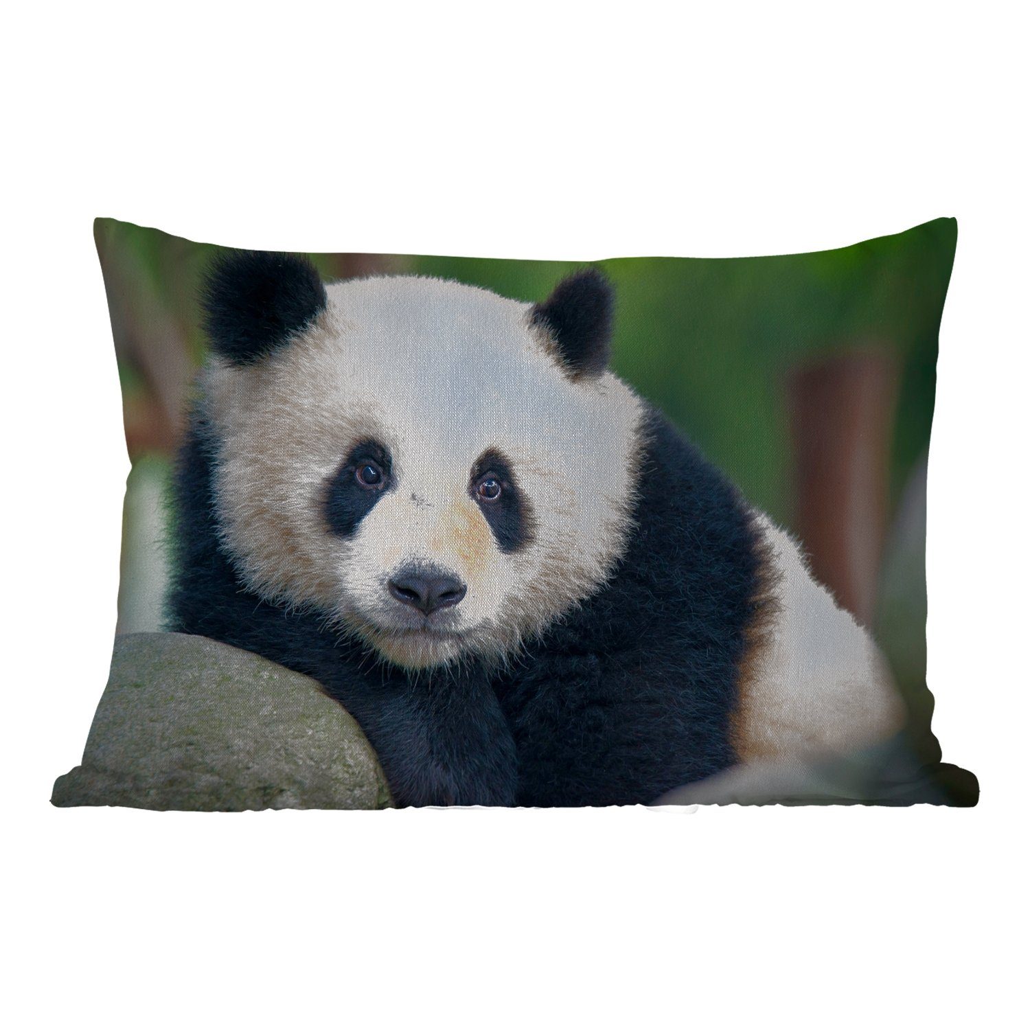 MuchoWow Dekokissen Panda - Wildtiere - Porträt - Stein, Outdoor-Dekorationskissen, Polyester, Dekokissenbezug, Kissenhülle