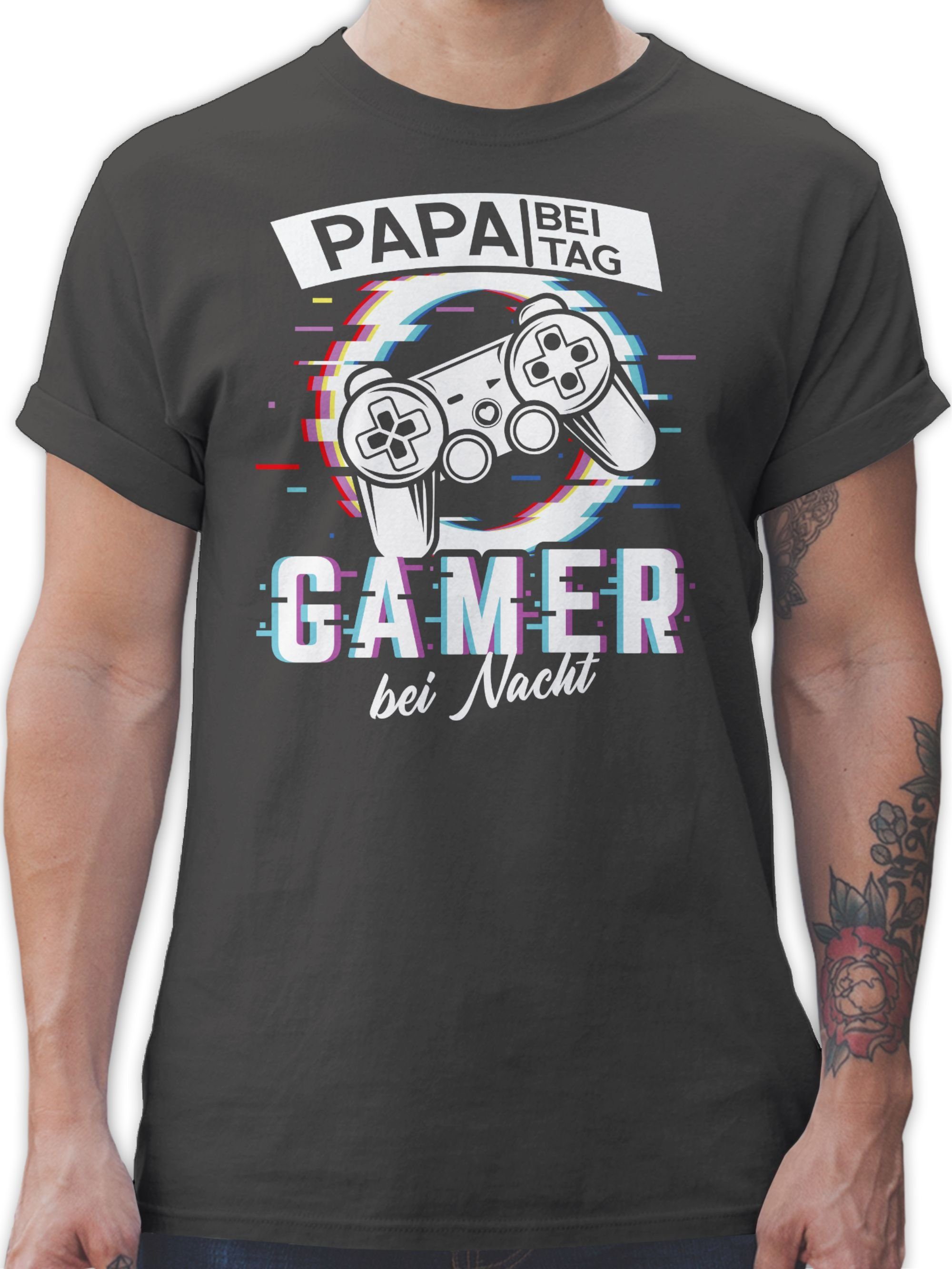 - Geschenk Shirtracer für Papa bei Nacht bei Vatertag Papa T-Shirt Tag - Gamer 02 Dunkelgrau Glitch