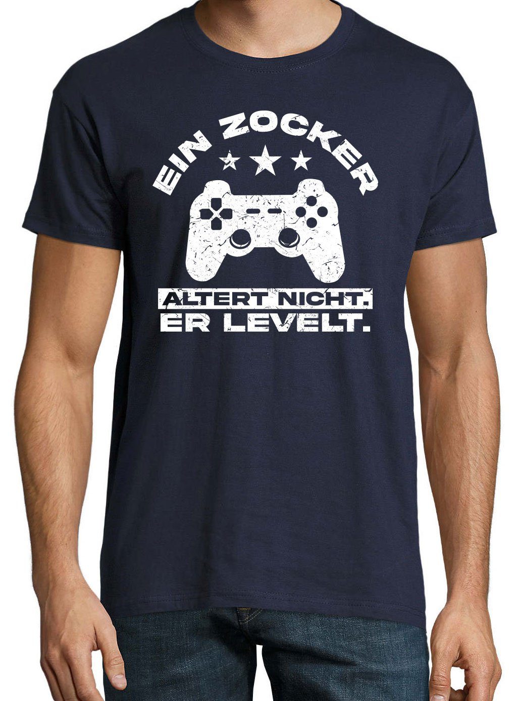 T-Shirt altert Shirt LEVELT! Navy Designz mit Herren Youth Ein Controller Zocker nicht, er Frontprint