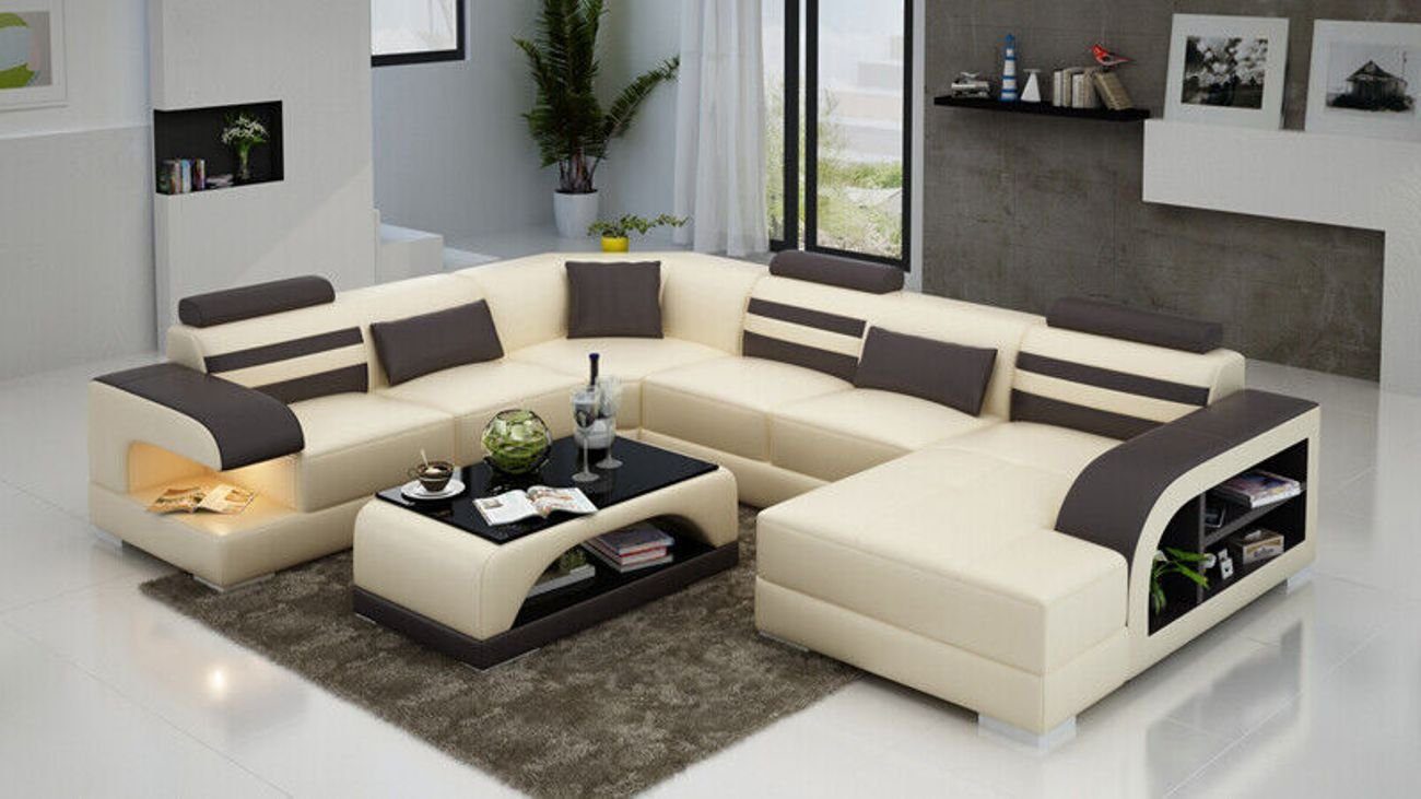 JVmoebel Ecksofa Ledersofa Modern Couch Sofa+USB Ecksofa Garnitur Eck Wohnlandschaft