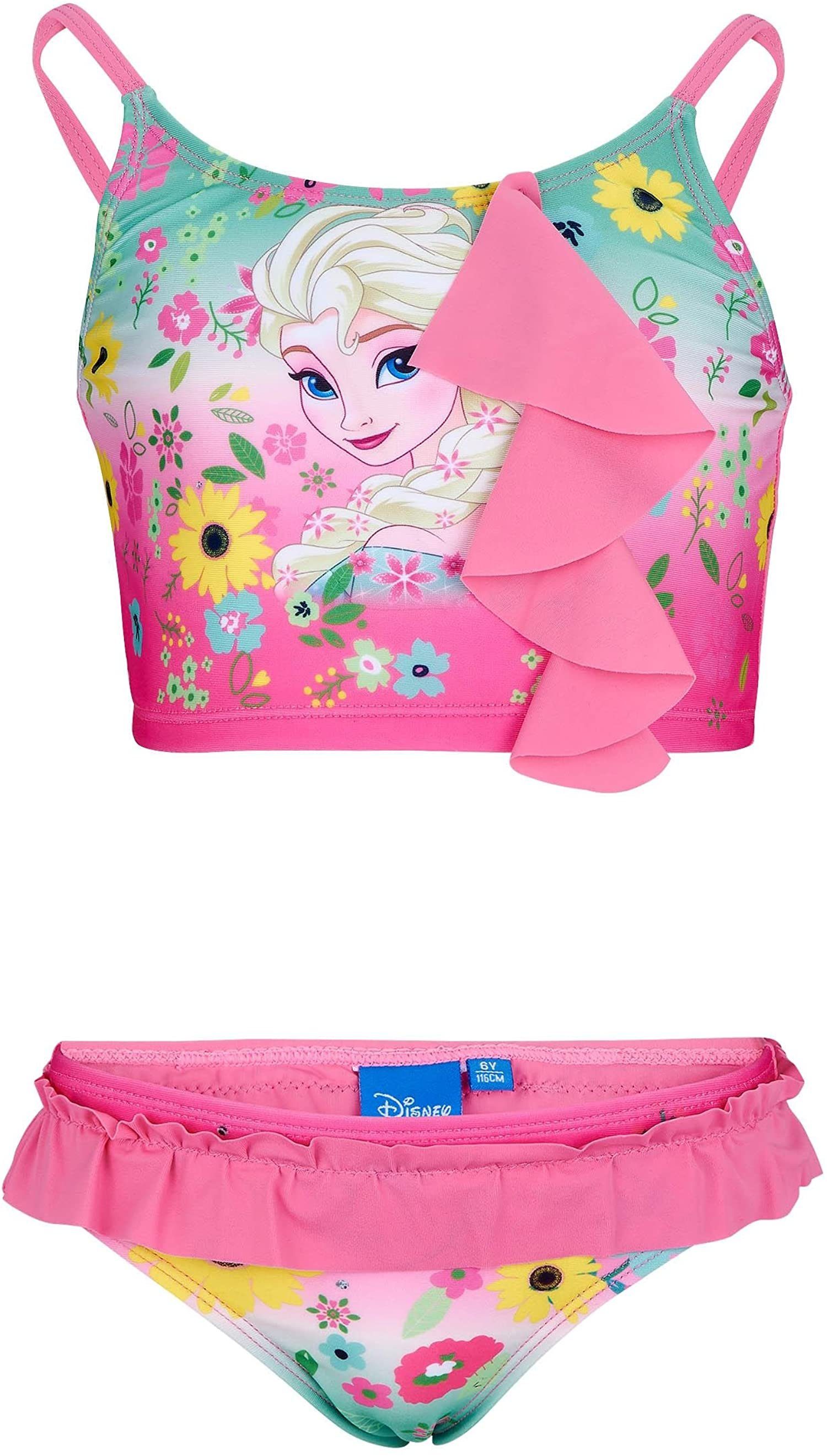 Badeanzug FROZEN Die Eiskönigin Mädchen Kinder Bikini 2 Teile Mädchenbadeanzug Gr.128 + 140 ca.6 7 8 9 10 11 12 Jahre