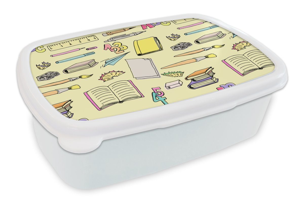 Mädchen Brotbox und Bleistift, Schule für - (2-tlg), für Erwachsene, weiß - und MuchoWow Kunststoff, Brotdose, Jungs Muster Kinder Lunchbox