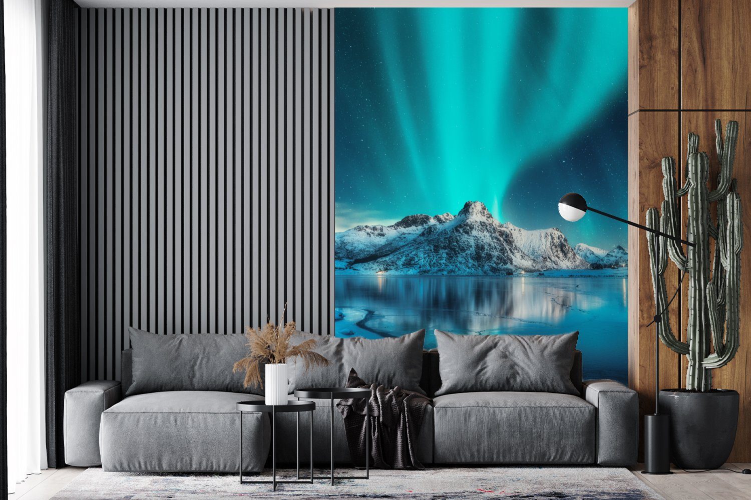 Tapete (3 Blau - Nordlicht Vinyl Wohnzimmer, Norwegen Schnee St), Eis - - - Fototapete Berge, Matt, bedruckt, Wandtapete - Montagefertig für MuchoWow