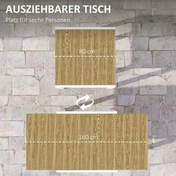 Outsunny Gartentisch Ausziehbarer Esstisch für Garten (Balkontish, 1-St., Terrassentisch), mit Holzoptik, Weiß, 80,160 x 80 x 74 cm