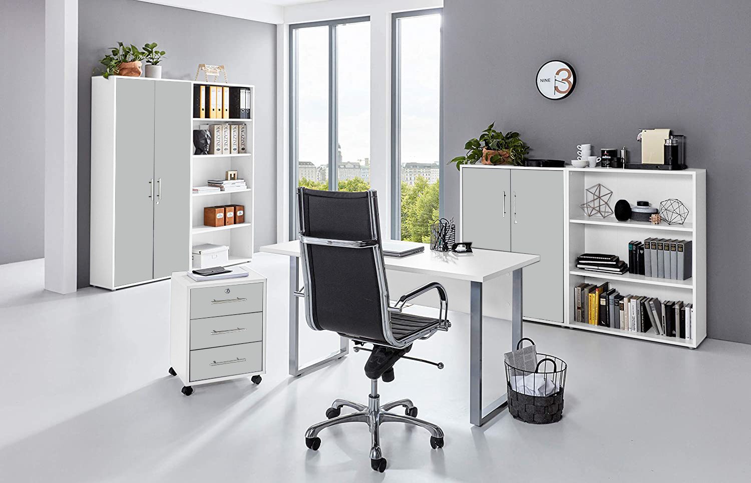 BMG Möbel Büromöbel-Set Office Edition Mini Set 1, (Büromöbel komplett Set, 6-tlg., 6-tlg), ideal für Arbeitszimmer und Homeoffice