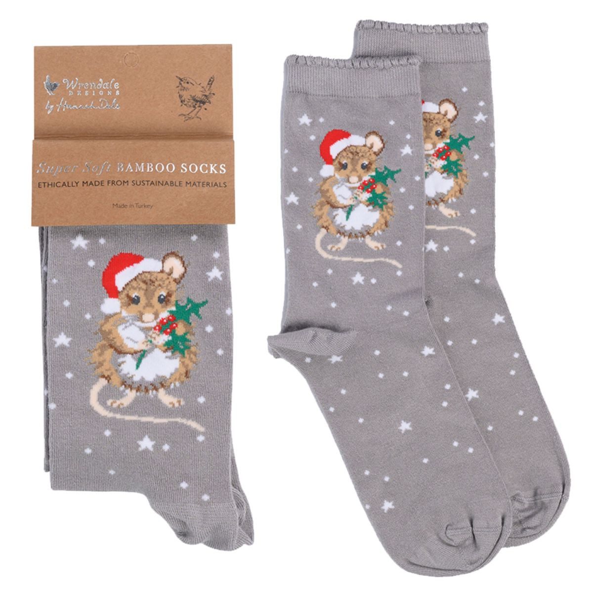 Wrendale Freizeitsocken Wrendale Designs Damen Socken Weihnachts-Maus, Größe 37-41 (Paar)