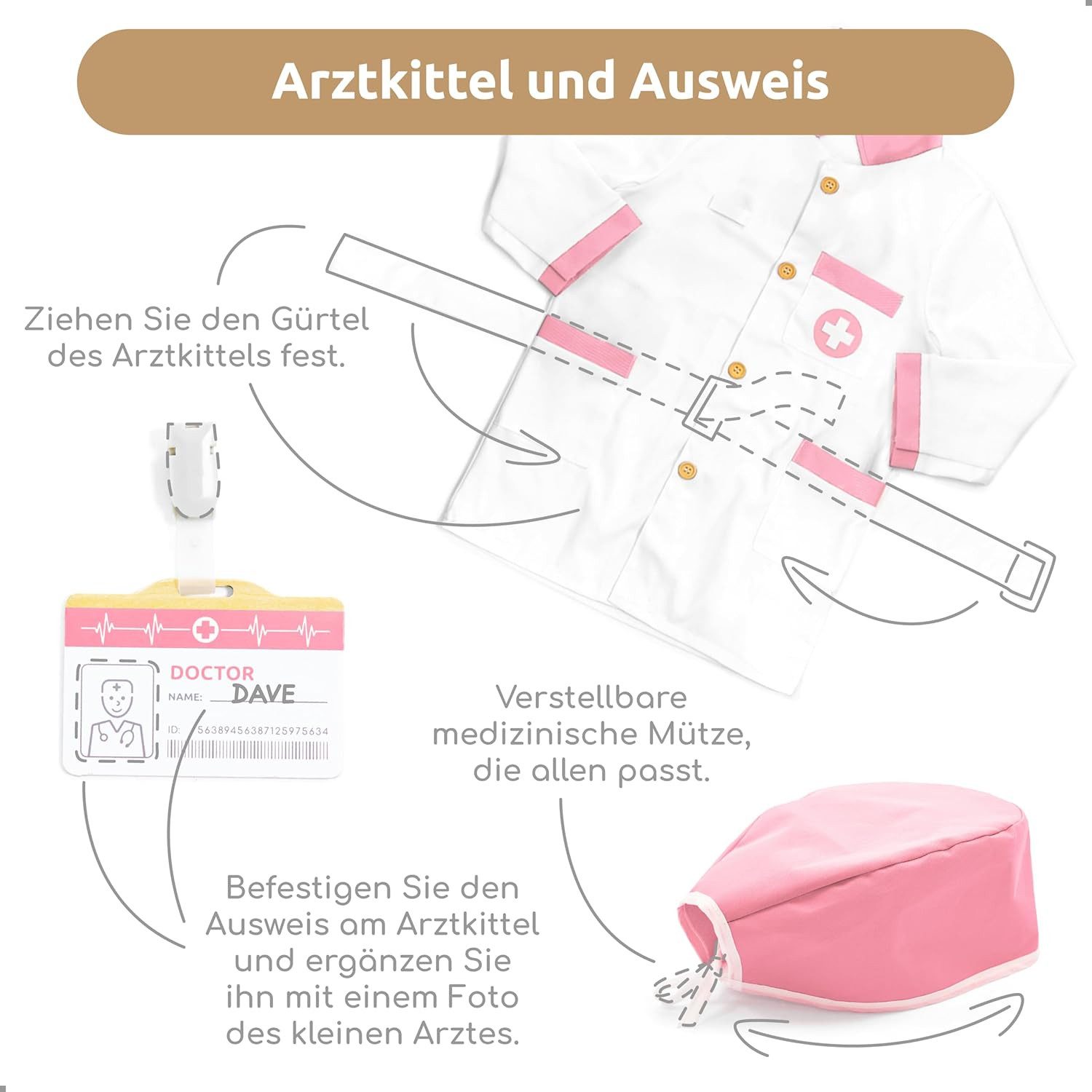 Esun Spielzeug-Arztkoffer Holz Arztkoffer Kinder Spielset Doktorkoffer Spielzeug 18 St., (SET, 20-tlg., Komplettset), Geschenk für Mädchen Jungen ab 3 4 5 6 7 8 Jahre