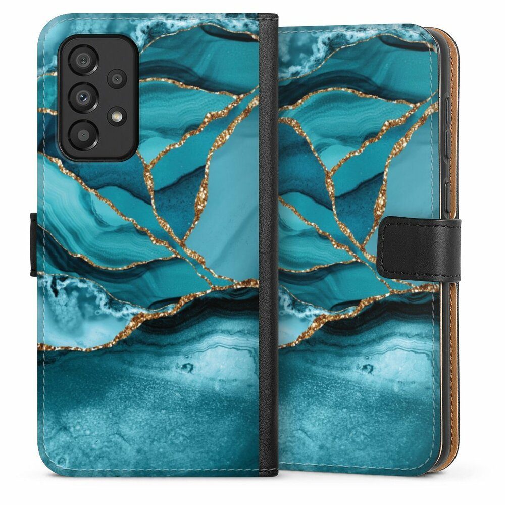 DeinDesign Handyhülle Edelstein Glitzer Look Marmor Eisblaue Marmor  Landschaft, Samsung Galaxy A33 5G Hülle Handy Flip Case Wallet Cover