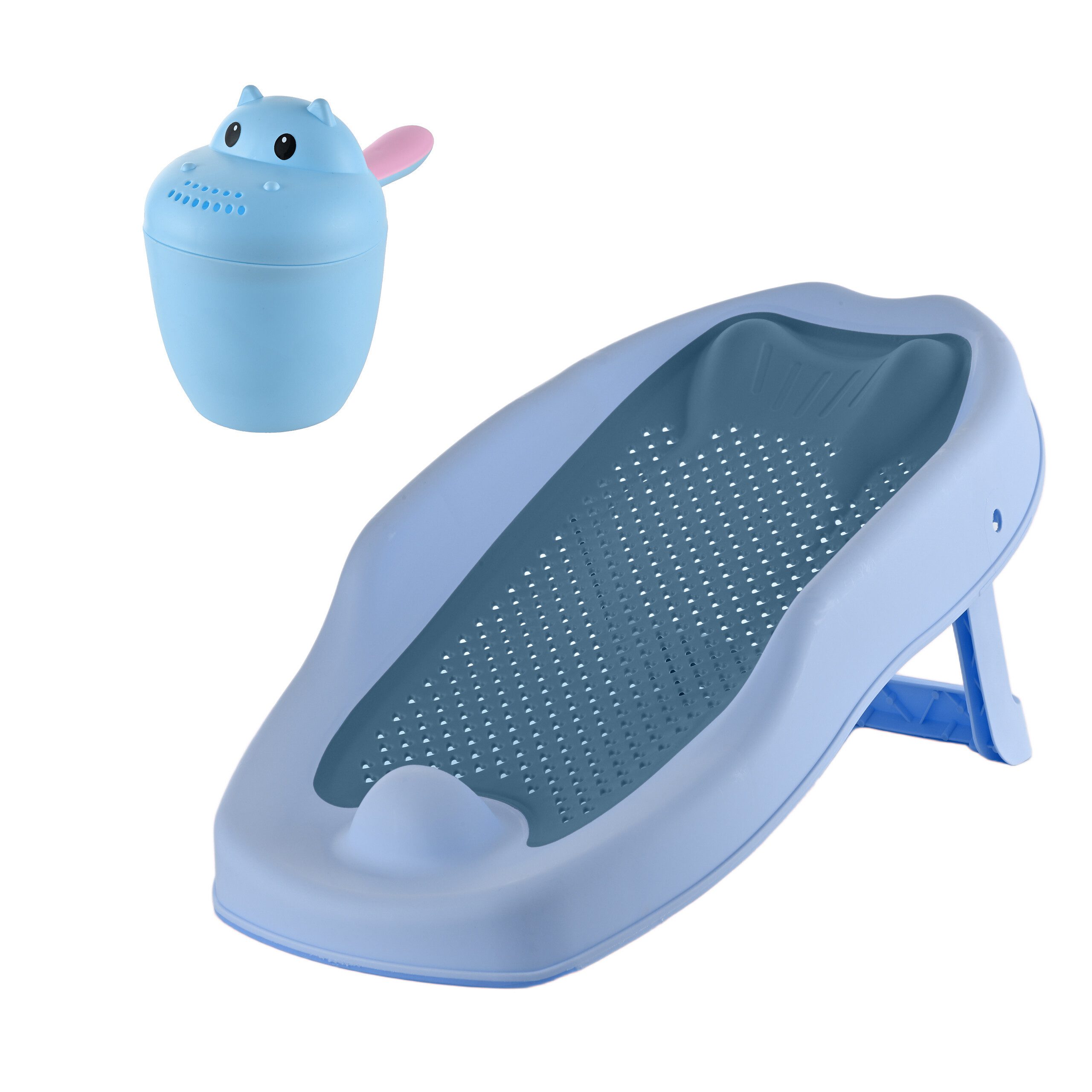 relaxdays Badesitz Baby-Badehilfe Set mit Haarwaschbecher (2-tlg), blau