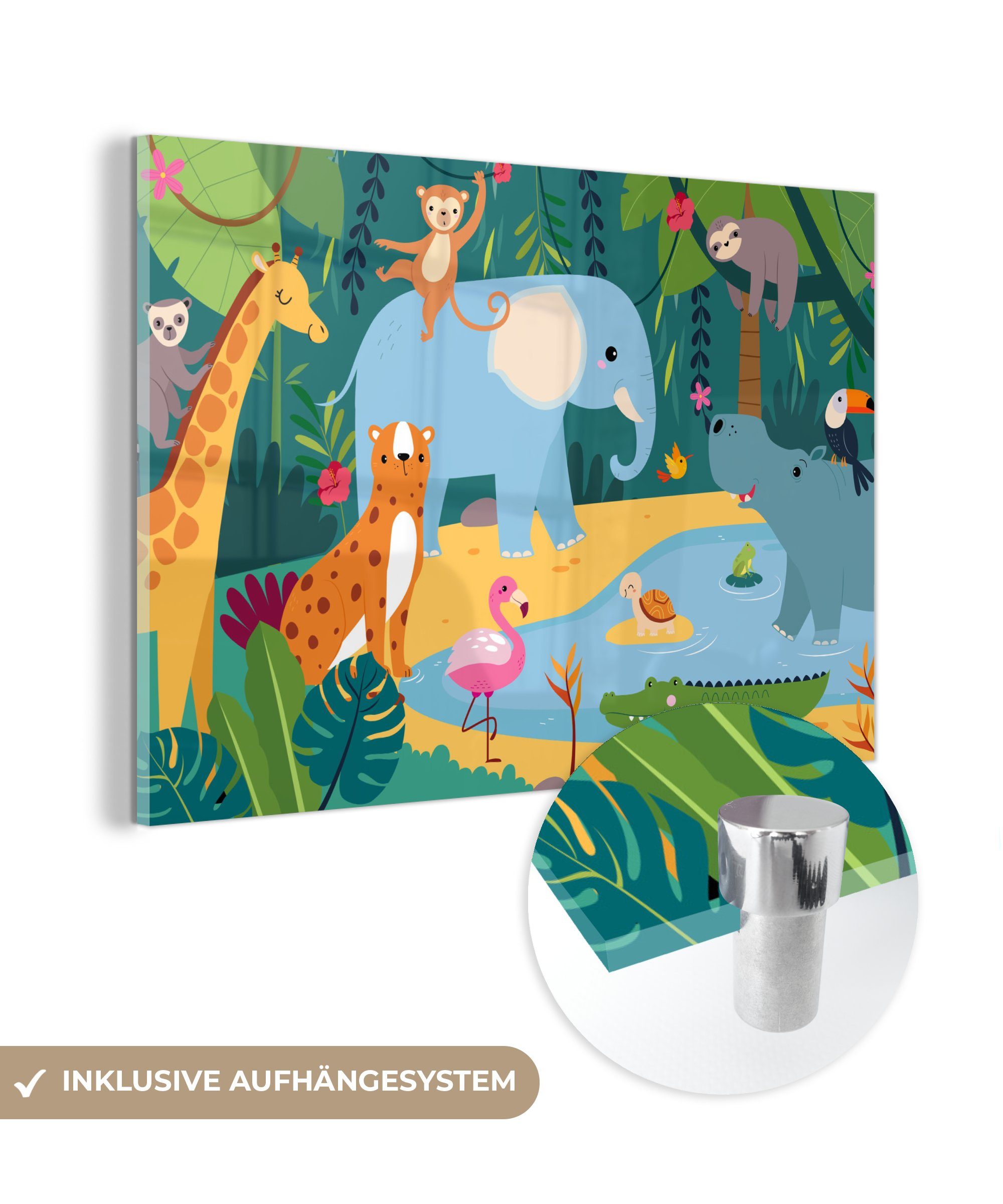 MuchoWow Acrylglasbild Dschungel - Design - Tiere - Kind, (1 St), Acrylglasbilder Wohnzimmer & Schlafzimmer