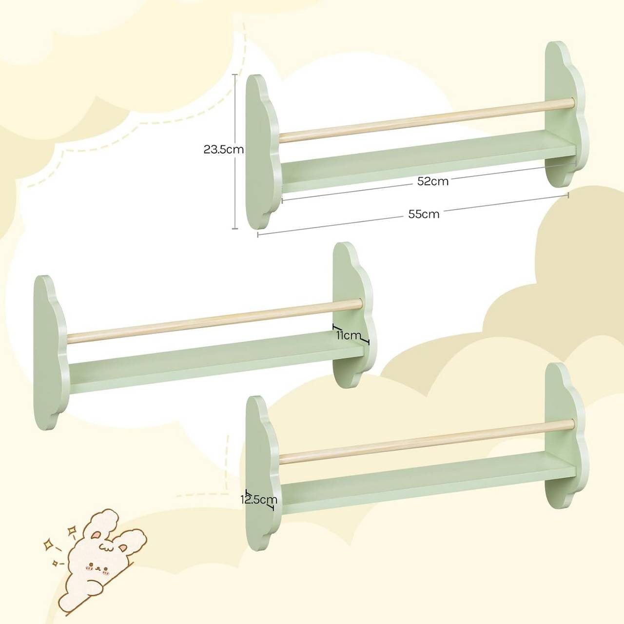 Woltu Kinderregal, 3-tlg., Kinderbücherregal Wandregal aus Kiefernholz MDF