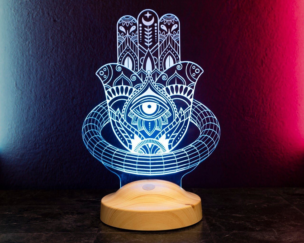 LED Freund, LED LED Muslimischen Nachttischlampe für Geschenk Geschenkelampe integriert, 6 Deko Hamsa Nachtlampe fest Islamistische Farben, Lampe