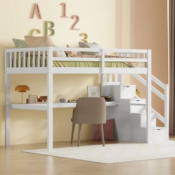 REDOM Kinderbett Holzbett Stauraumbett Funktionsbett, mit Stauraumschubladen (mit Unterbettschreibtisch, 90 x 200 cm), ohne Matratze