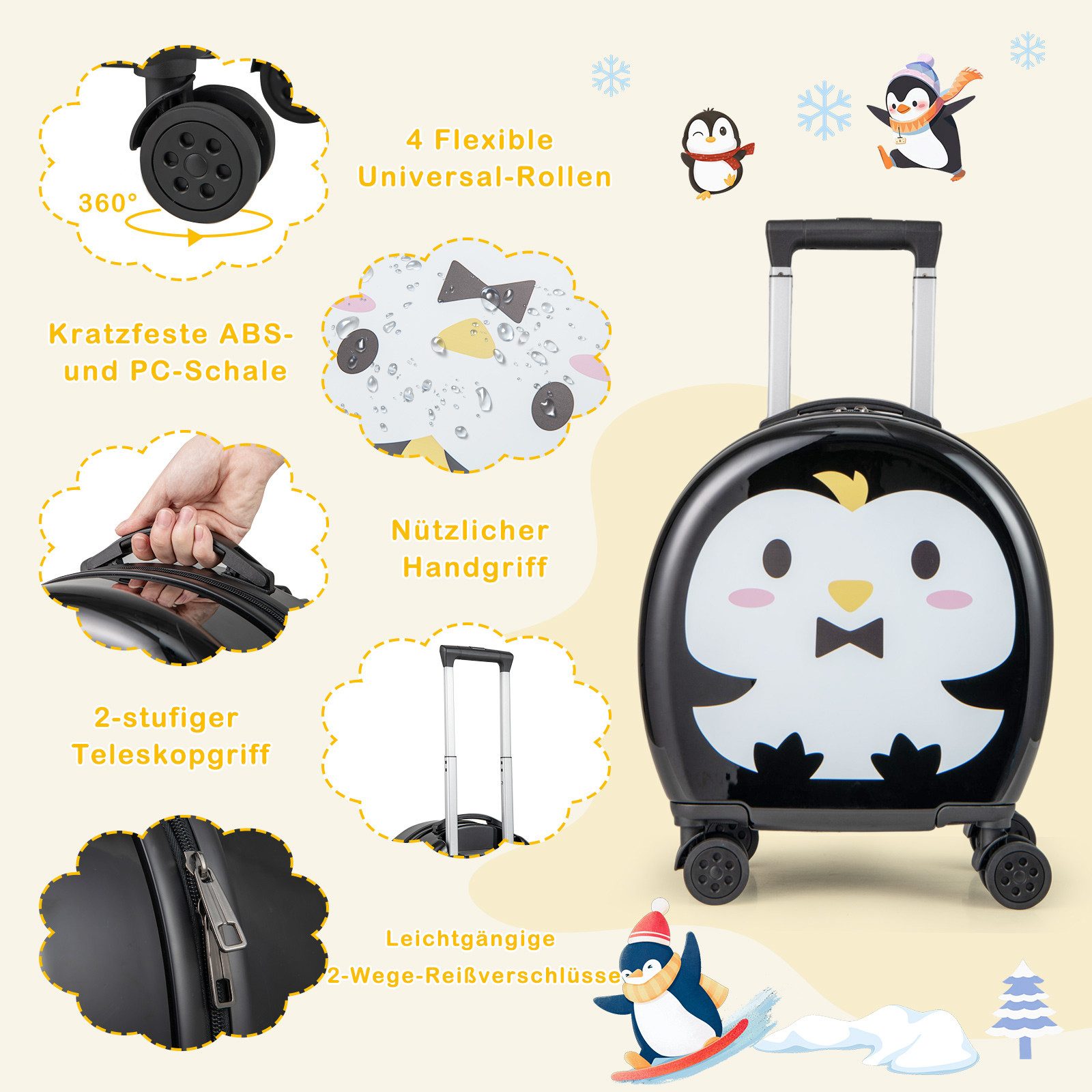 COSTWAY Kinderkoffer, 4 Rollen, 4 TLG. 14”+10” 35L Kindertrolley, Handgepäck