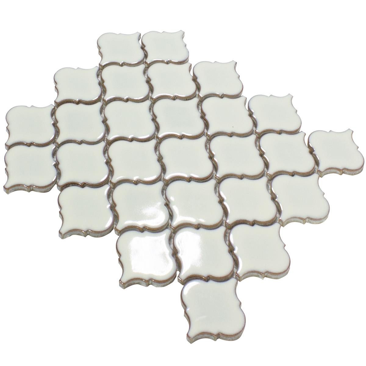 Mosafil Mosaikfliesen Keramik Mosaik Fliesen Asmara Arabesque, Keramik 29.300x24.500, weiß, Verlegefertig auf ein Netz geklebt - Frostsicher - Wasserfest