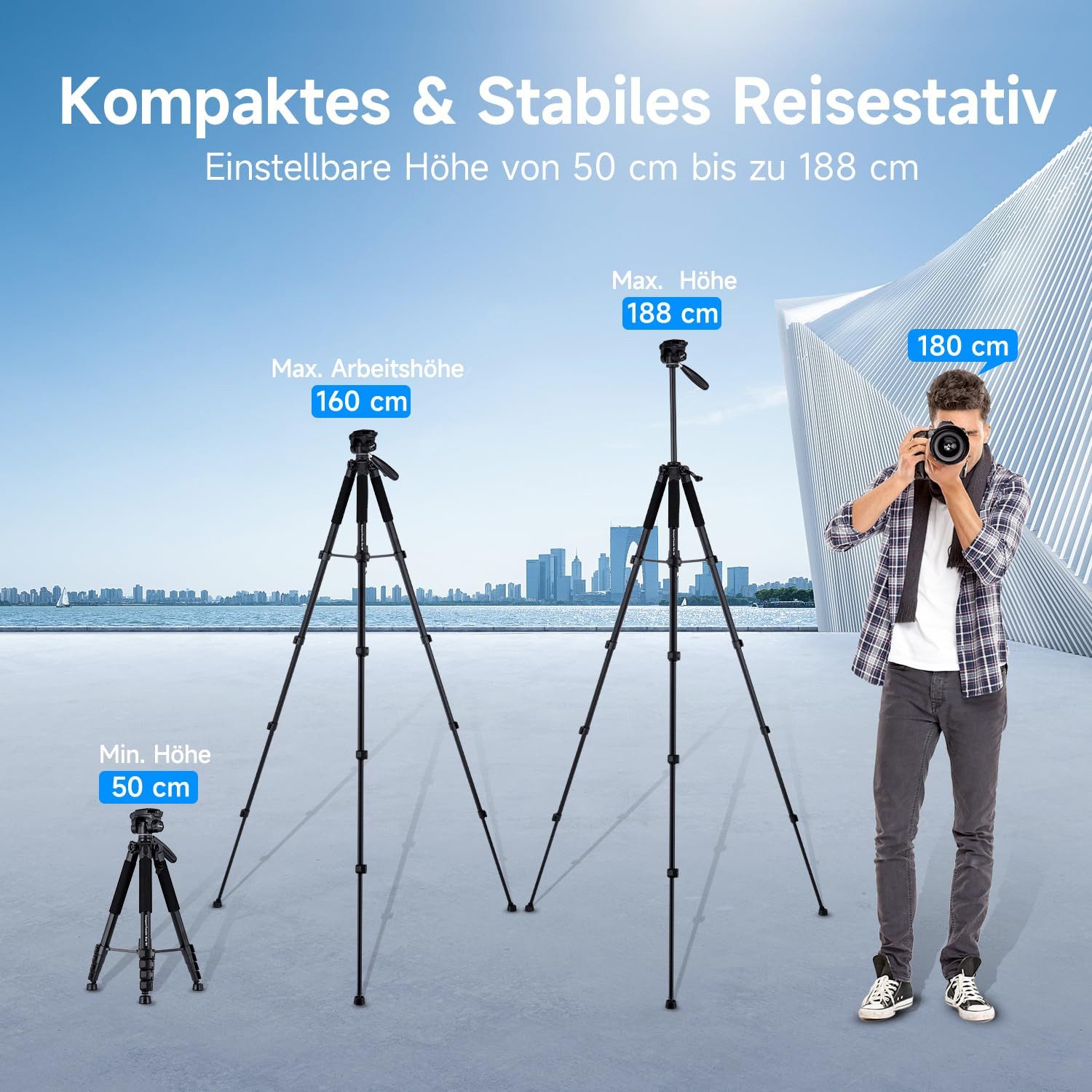 Rollei 23148 Kamerastativ (Leichtes Aluminiummodell, Kompakt, Kugelkopf, Smartphonehalter)