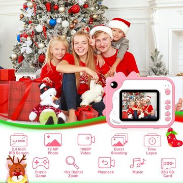 uleway Kinderkamera (12 MP, 10x opt. Zoom, inkl. mit robustem Design für kreative DIYFotos,HD-Videoaufnahme Lange Akku, Children's camera 1080P HD 2.0 inch screen camera 32GB SD card)