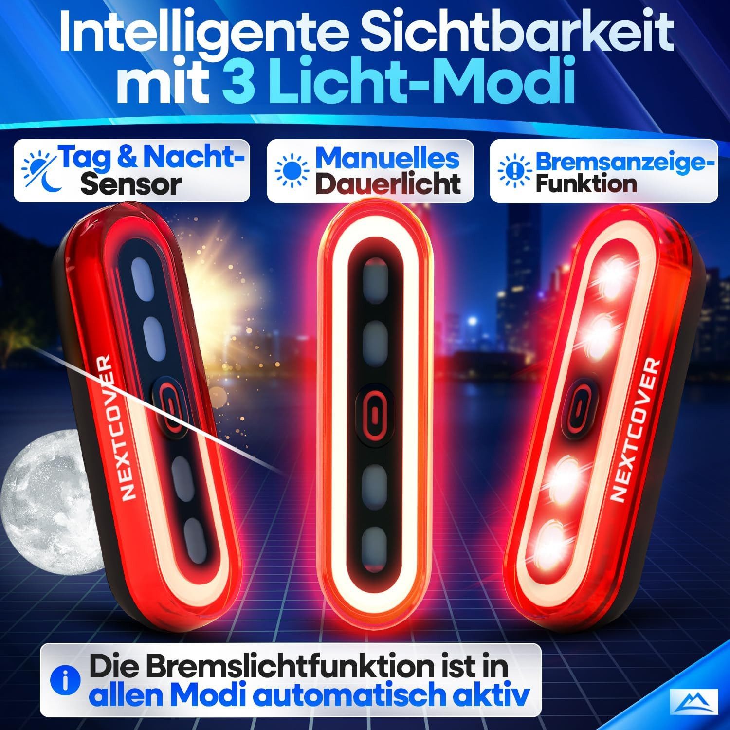 Nextcover Fahrrad-Rücklicht NEXTCOVER® BrakePro Fahrradrücklicht mit VisionLux LEDs und Bremslicht