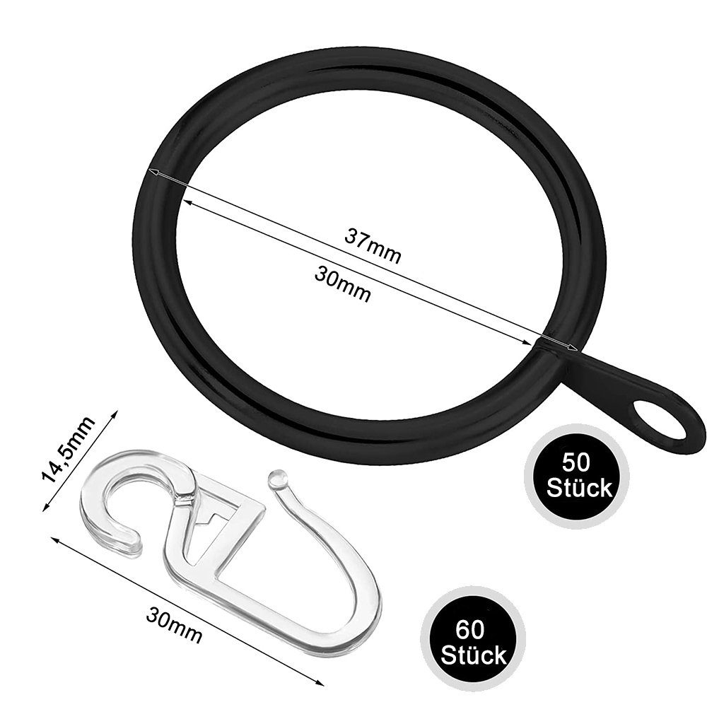 zggzerg Gardinenring 50 Stück Metall Vorhangringe und 60 Kunststoff Gardine günstig online kaufen