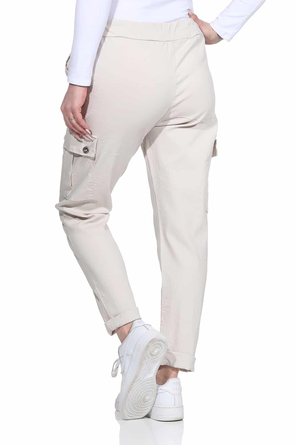 OriginalYou Cargohose Damen Freizeithose Schlupfhose moderne Stoffhose elastischer Bund, Knitterlook