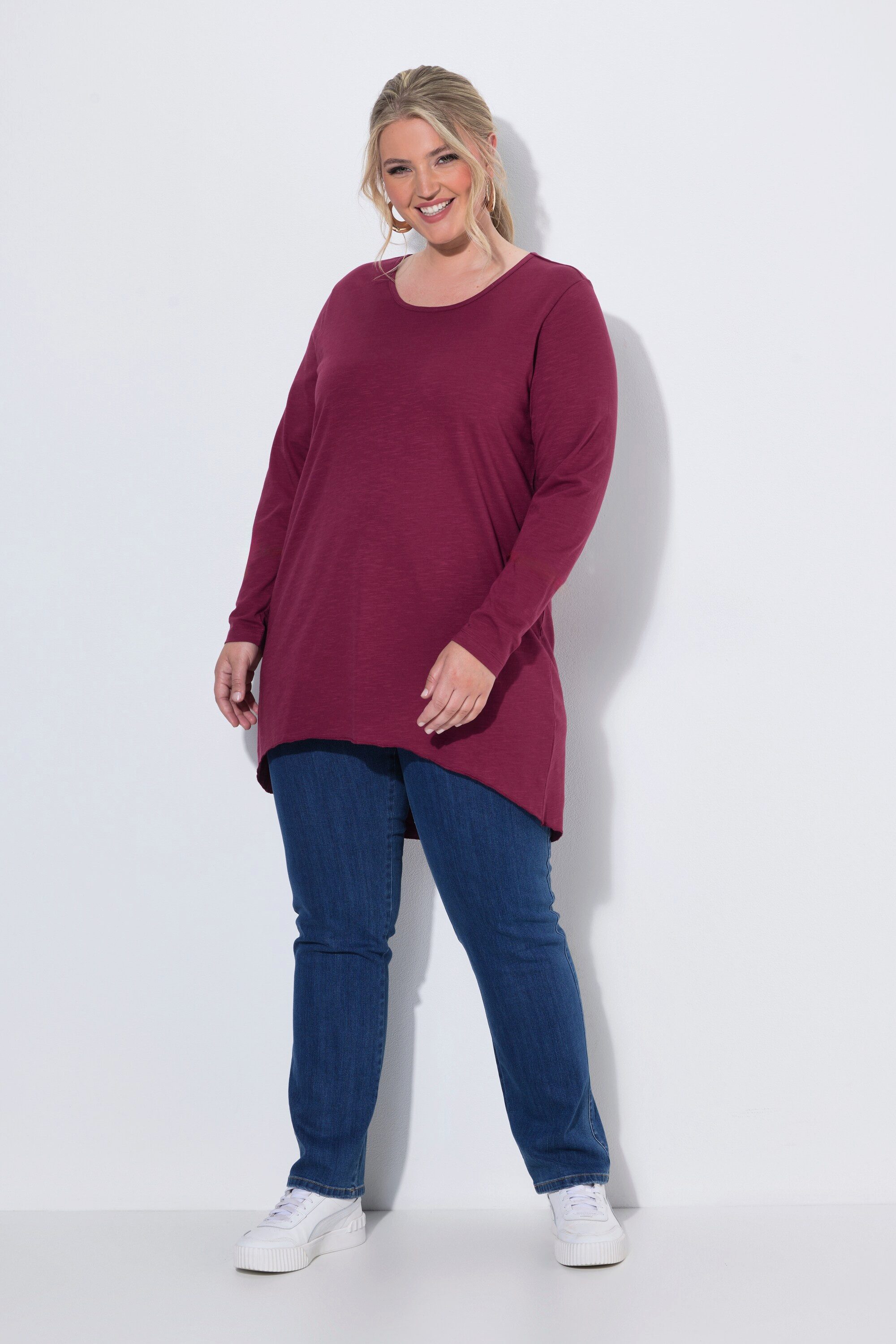 MIAMODA T-Shirt Langarmshirt A-Linie Saum hinten länger