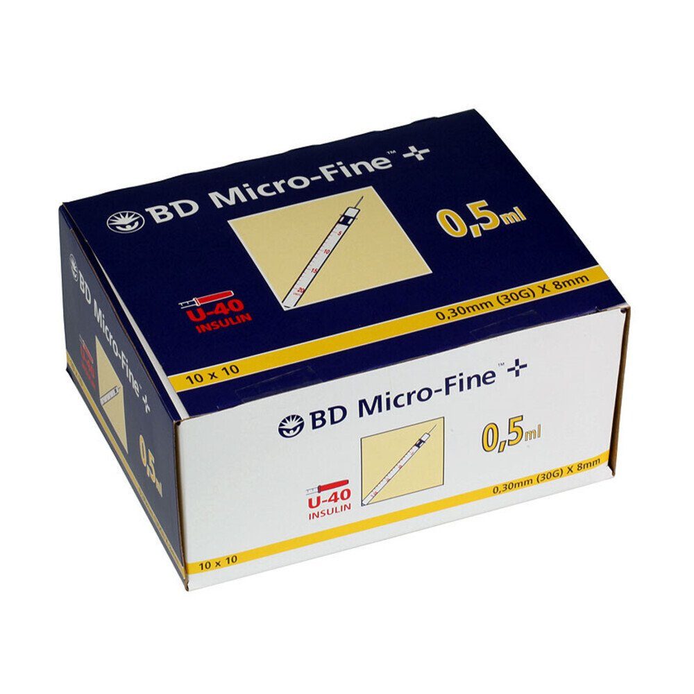 Becton Dickinson Feindosierspritze BD Micro-Fine+Insulinspritze 0,5 ml U40 0,3x8mm, (Spar-Set, 30G, Weltweiter Bestseller, 100-St., Diabetesmanagement, Steril verpackt), Präzise Dosierung, Schmerzarme Insulininjektion, Blutzuckerüberwachung