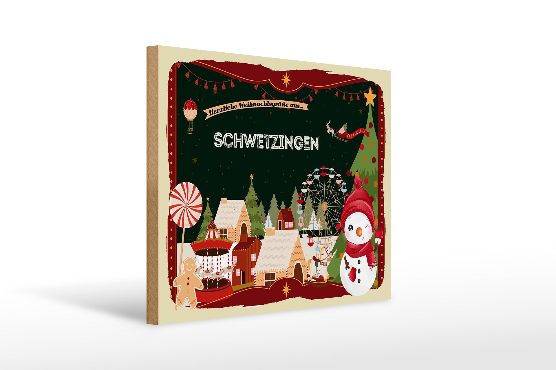 Femer GmbH Holzbild Weihnachten Grüße SCHWRTZINGEN 40x30cm, Feste und Feiertage (1 St), Glatte Holzfaserplatte (MDF), vorn beschichtet