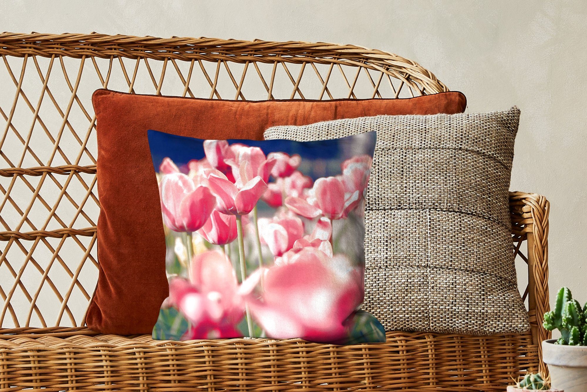 MuchoWow Dekokissen Tulpen für Deko, mit Blumen Zierkissen Schlafzimmer, Wohzimmer, - - Füllung Sofakissen Natur