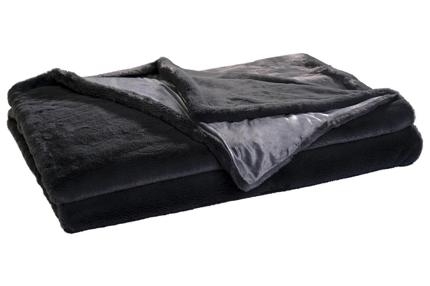 Wohndecke, 150 x 200 cm, Anthrazit, Polyester, Home4You, Waschbar bis 30 °C
