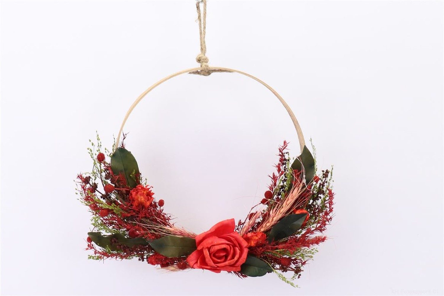 Trockenblume Trockenblumenkranz GALENO auf Ring, rot-grün, 36,5 cm, Ø30 cm, artplants, Höhe 36.5 cm