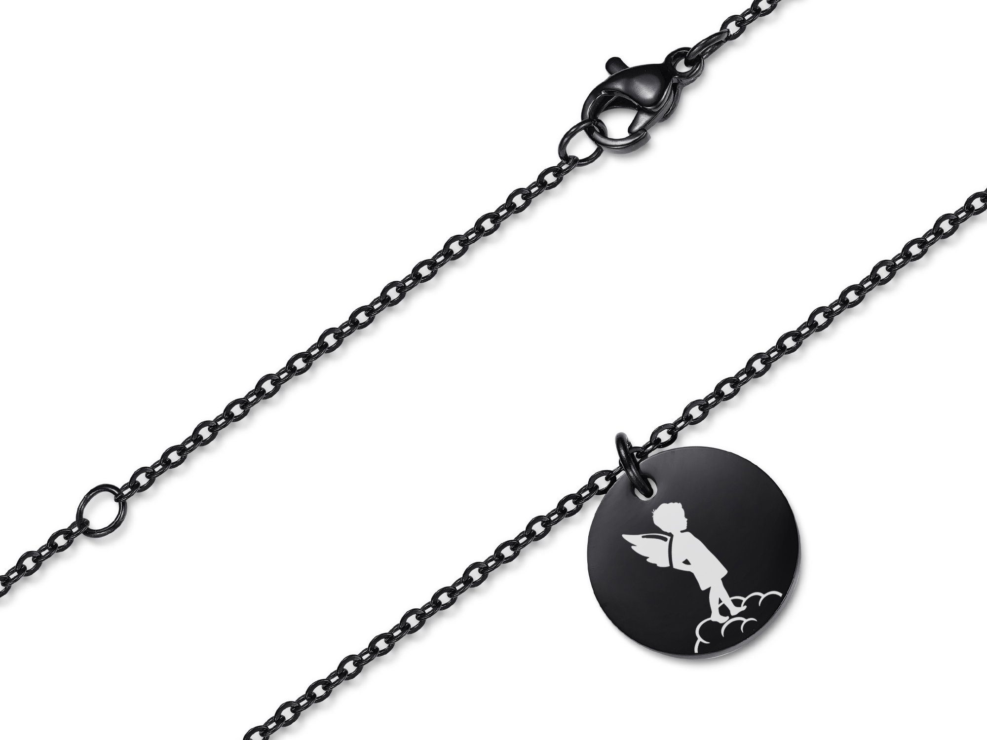 Silberkettenstore Kette mit Anhänger Halskette - vier Längen zwei mit black Edelstahl, Engel Farben Anhänger wählbar und