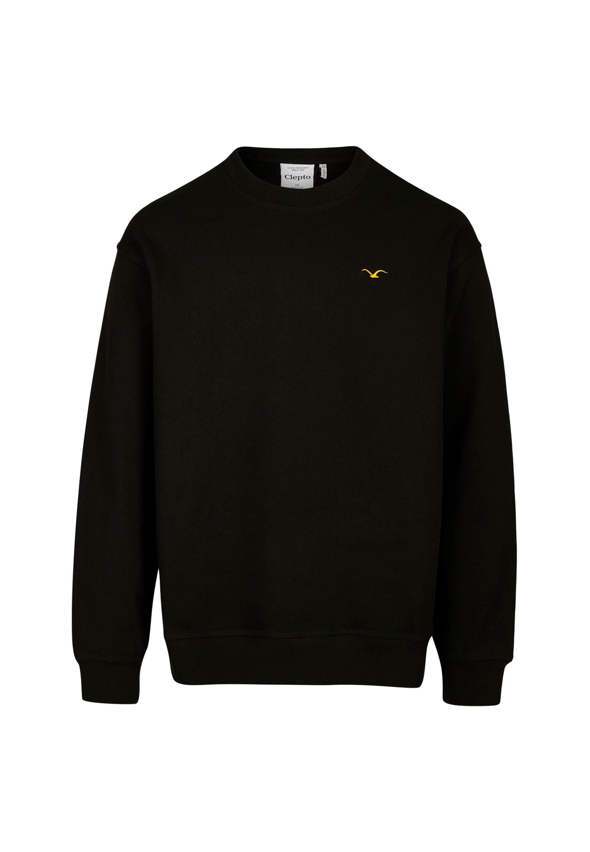 Boxy Sweatshirt Cleptomanicx Ligull Möwenstickerei schwarz mit kleiner