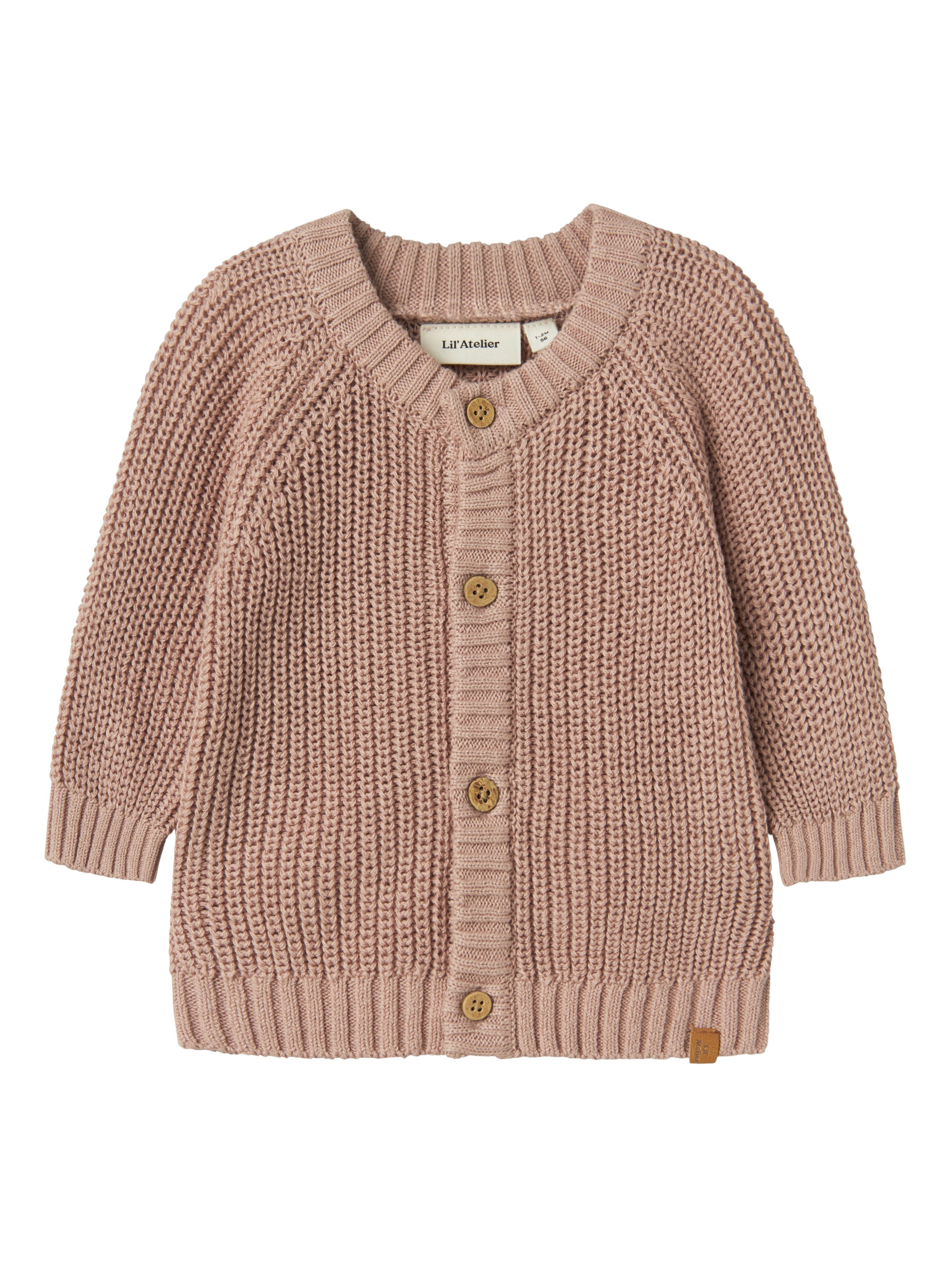 Lil' Atelier Strickjacke NBNEMLEN LS KNIT CARD LIL NOOS weiche Baumwolle, Rippstrick