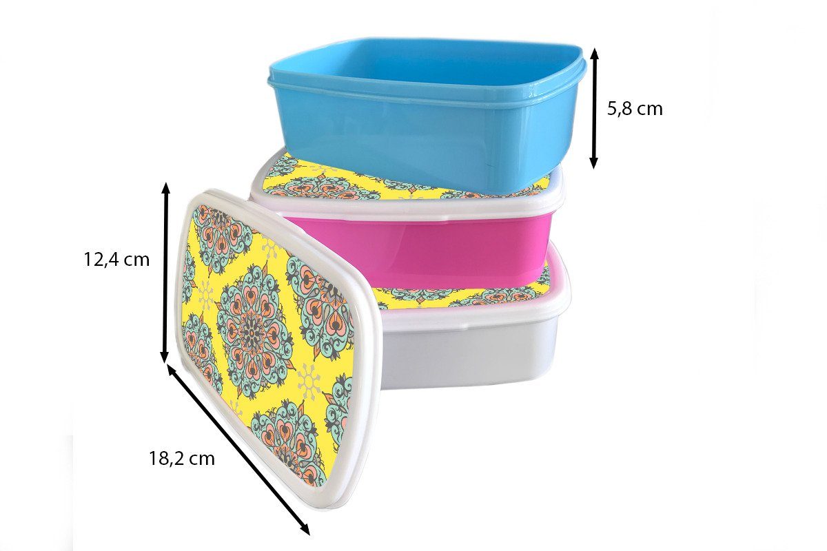 MuchoWow Lunchbox Barock weiß - Brotbox für Muster Kinder Erwachsene, Mädchen für und Abstrakt Brotdose, (2-tlg), Blumen, Jungs Kunststoff, - - und