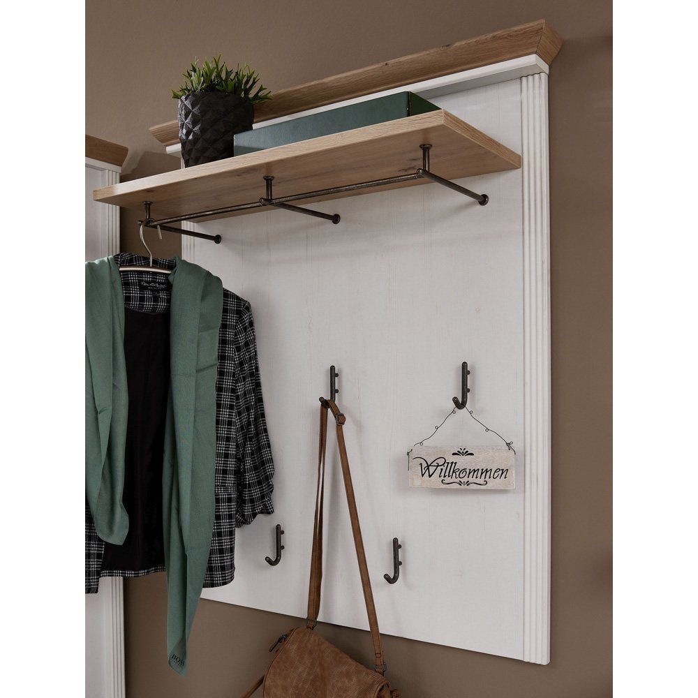 Relaxdays Garderobenständer – 8 Haken, 2 Ablagen, 175 Cm Hoch – Aus Eisen & MDF, Industrial-Design Schwarz/braun