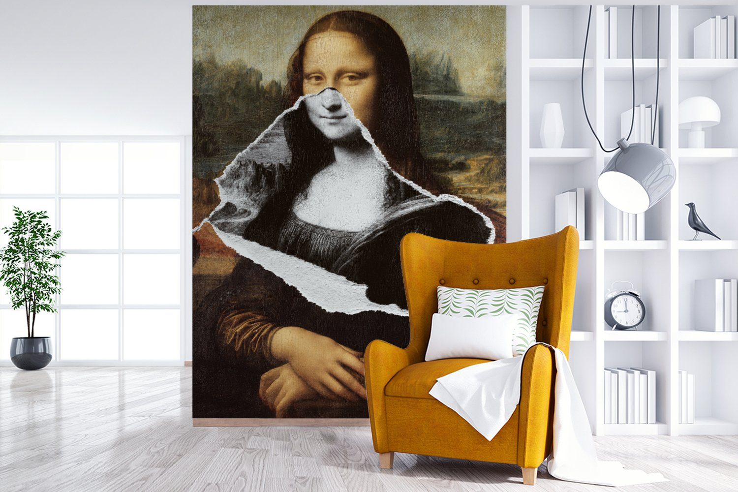 MuchoWow Fototapete Kunst, - Tapete Lisa bedruckt, (4 Wandtapete Wohnzimmer, St), Matt, Da Vinyl Vinci Mona Montagefertig für 