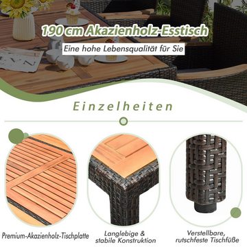 COSTWAY Garten-Essgruppe, 9-tlg, Rattan, Akazienholz, für 8 Personen, mit Kissen