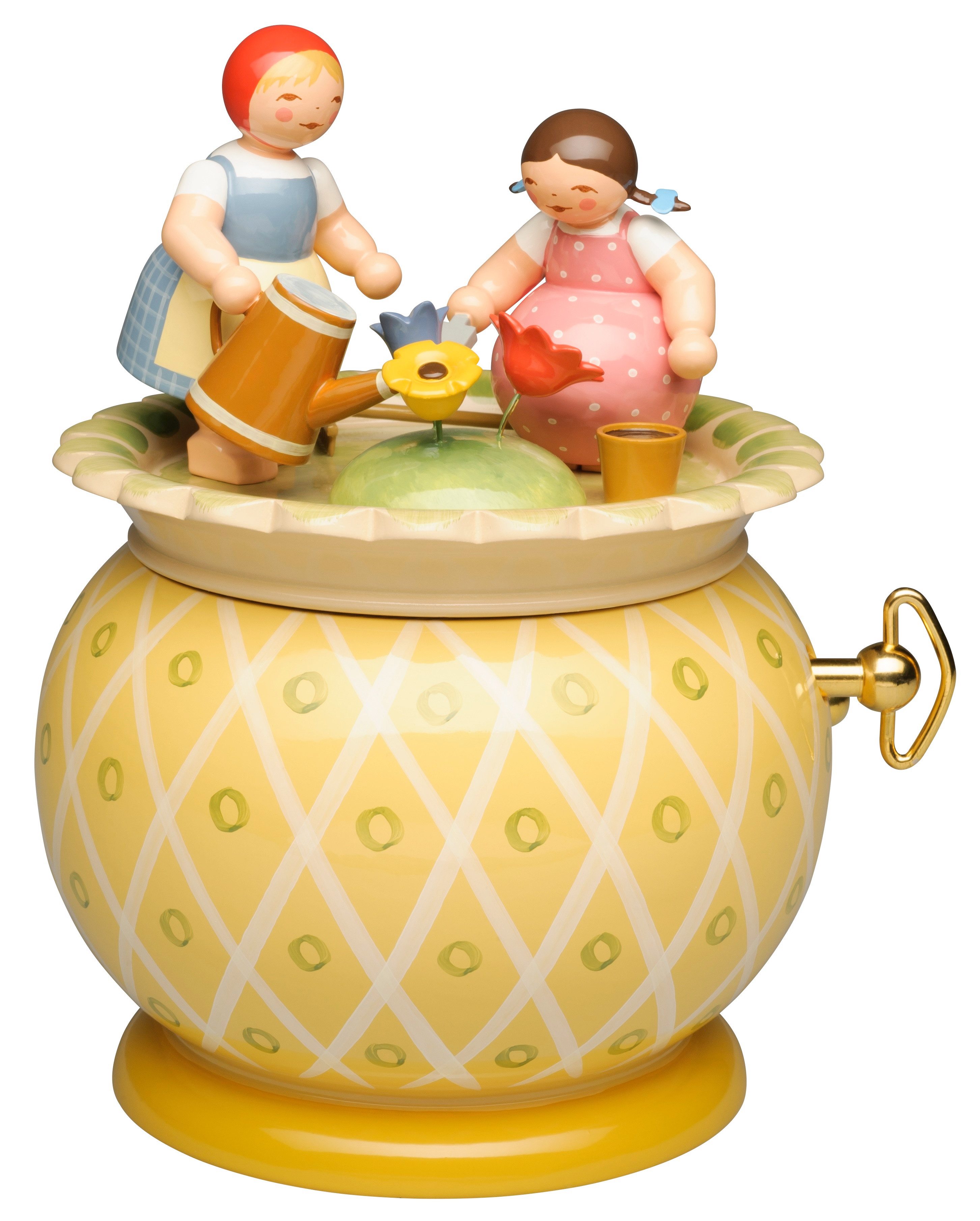 Wendt & Kühn Spieluhr Spieldose "Zwei Mädchen", Original Erzgebirge