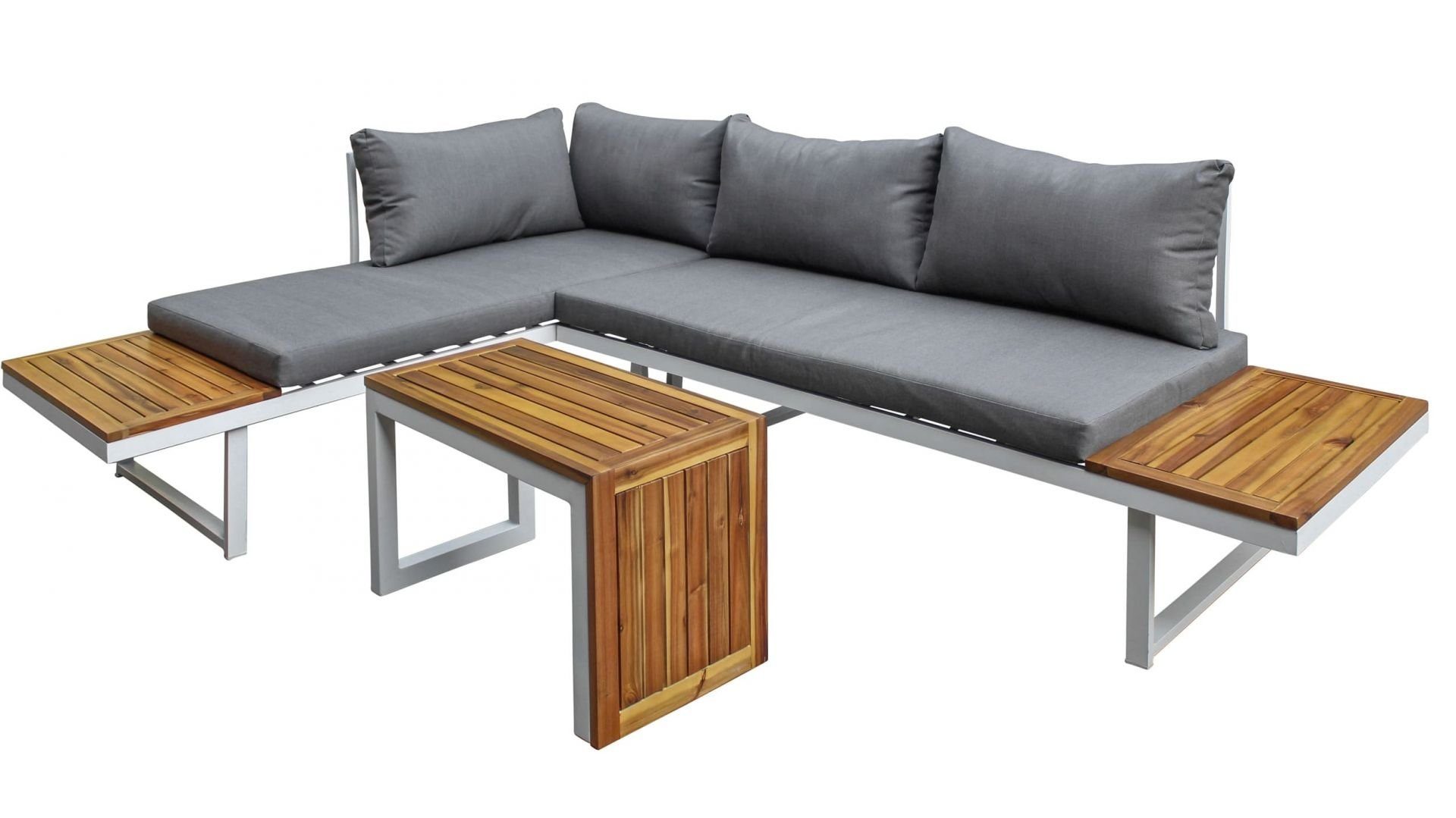dasmöbelwerk Gartenlounge-Set Gartenlounge Loungeset Ecksofa Nairobi Aluminium Akazie weiß, vielfältige Stellmöglichkeiten. Reduzierter Preis € 599,90. Unverbindliche Preisempfehlung € 1.090,90, (€ 599,90 pro 1 Stk)