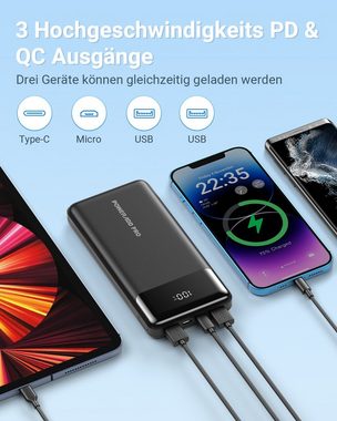 poweradd pro PowerBank 10000/20000mAh, Ultradünn 20W Schnell Aufladende Powerbank, mit LED Display, 2 Ausgänge mit Typ-C Ladekabel