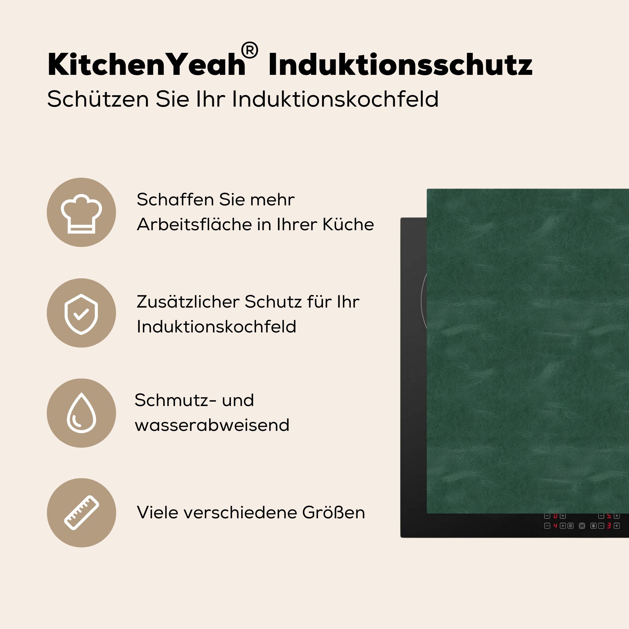 Induktionsschutz 78x78 Leder - Tiere, für tlg), (1 MuchoWow cm, küche Ceranfeldabdeckung, - Vinyl, Grün - Herdblende-/Abdeckplatte Arbeitsplatte