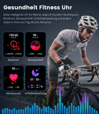 JUNG LIGE Smartwatch Herren Fitnessuhr, mit Bluetooth Smartwatch (4,98 cm/1,96 Zoll) Telefon Funktion, 100+ Trainingsmodi, mit Android / iOS, Smarte Uhr für Sport, Smart Uhr Herren, Fitnesstracker, Wasserdicht, Schrittzähler Uhr, Fitnessuhr, Fitness Tracker, Sportuhr, Sportuhren Damen Herren Sport