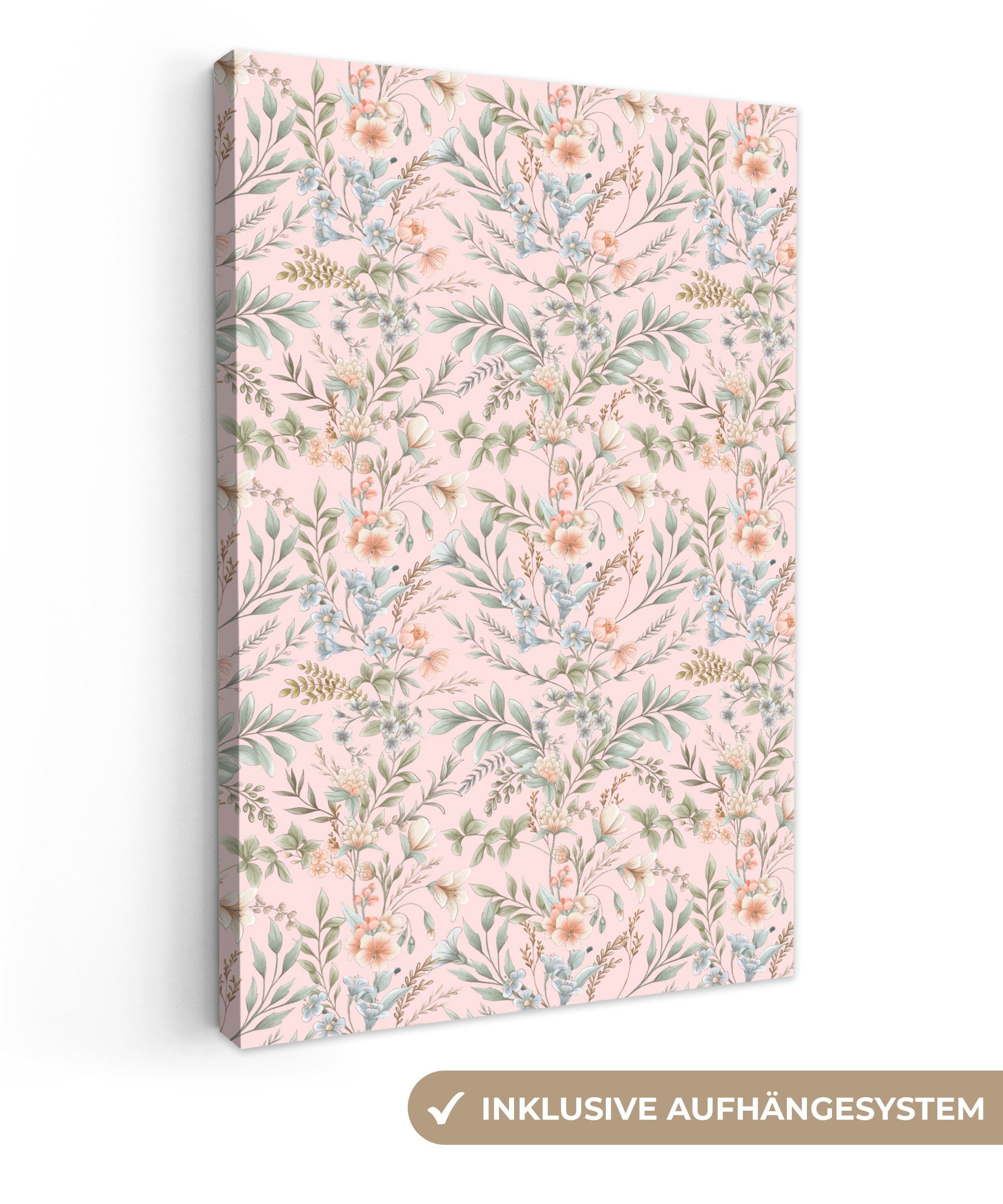 OneMillionCanvasses® Leinwandbild Blumen - Muster - Rosa, (1 St), Leinwandbild fertig bespannt inkl. Zackenaufhänger, Gemälde, 20x30 cm