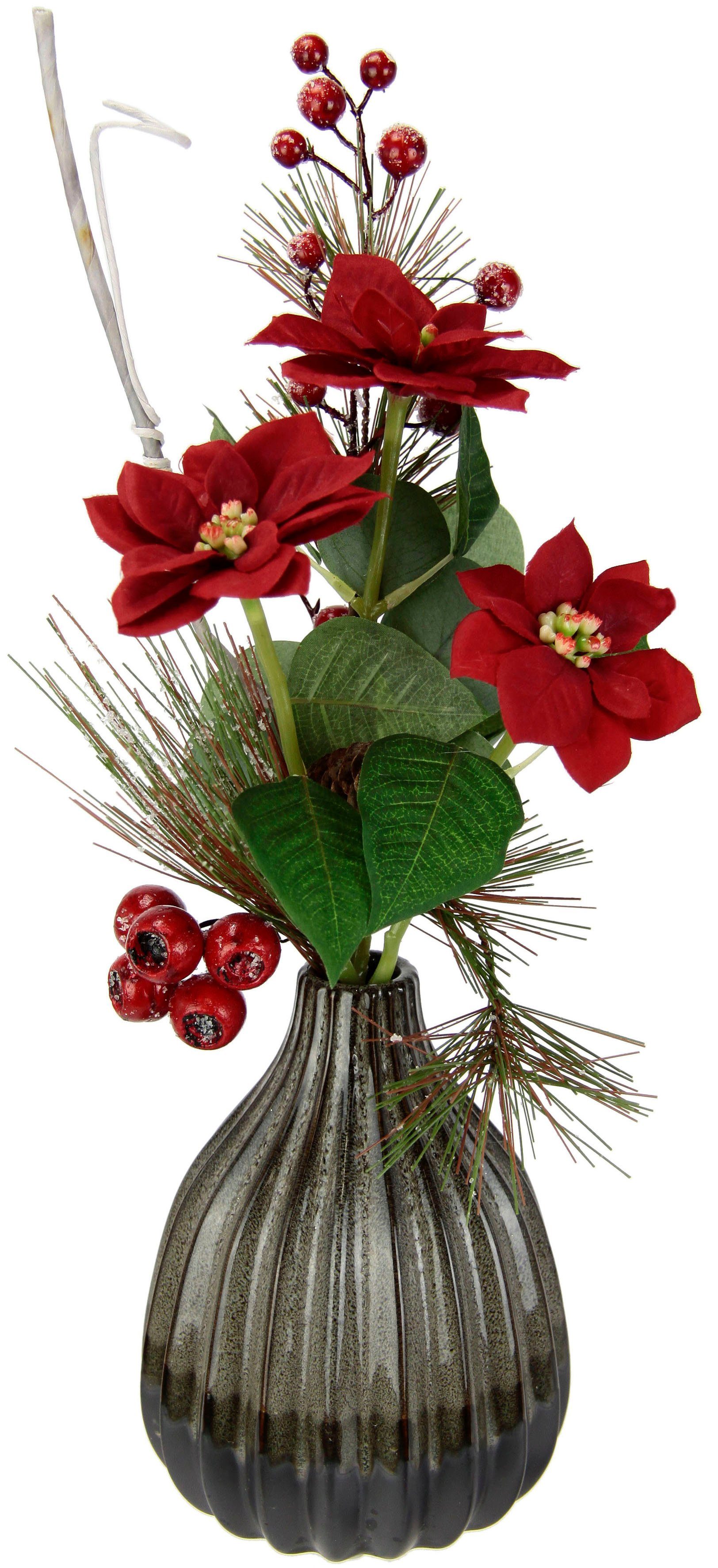 Christstern, cm, in 46 mit Höhe I.GE.A., Kunstblumen Weihnachtsdeko Kunstpflanze Poinsettia Winterliche Tanne, Arrangement, Keramikvase, Gesteck