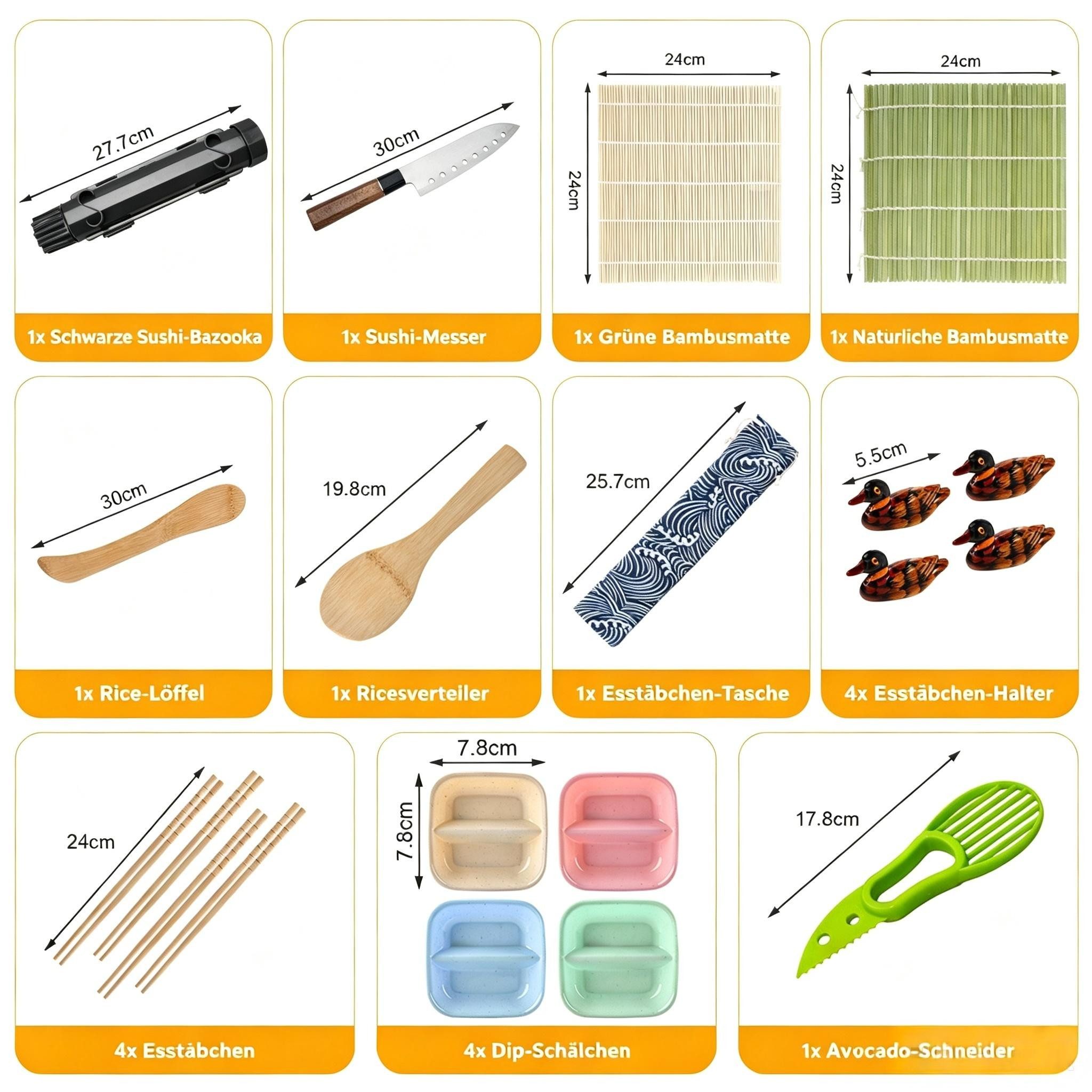 Kityhome Sushi-Roller Sushi-Set für Anfänger 20-teilig – komplett mit Zubehör, (Set 20-tlg), Inkl. Sushi-Bazooka, Messer & Bambusmatten,DIY Sushi-Set, – Bild 2 von 5