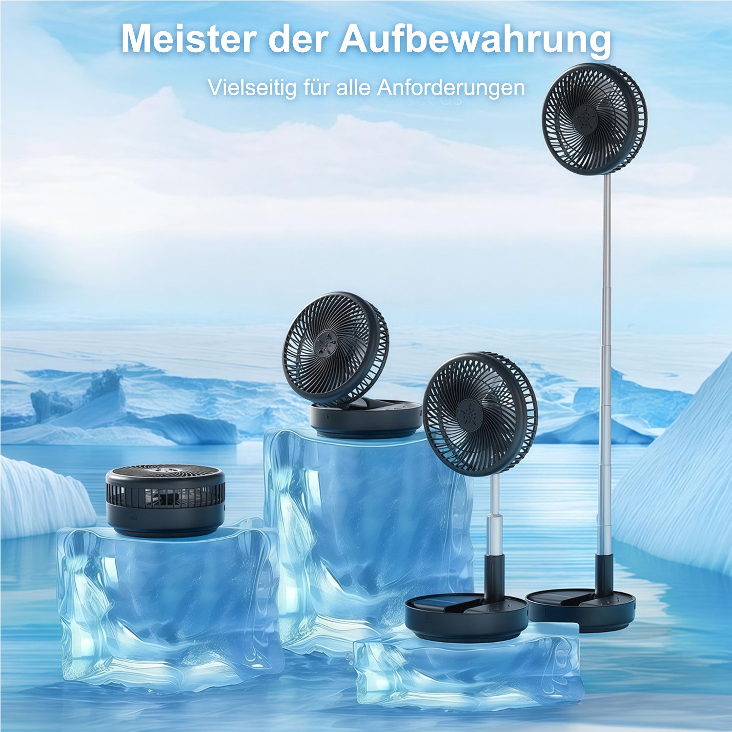 MOPUEA Standventilator Akku-Standventilator Faltbar Höhenverstellbar Fernbedienung Tragbar, Faltbar höhenverstellbar leise Akku Fernbedienung