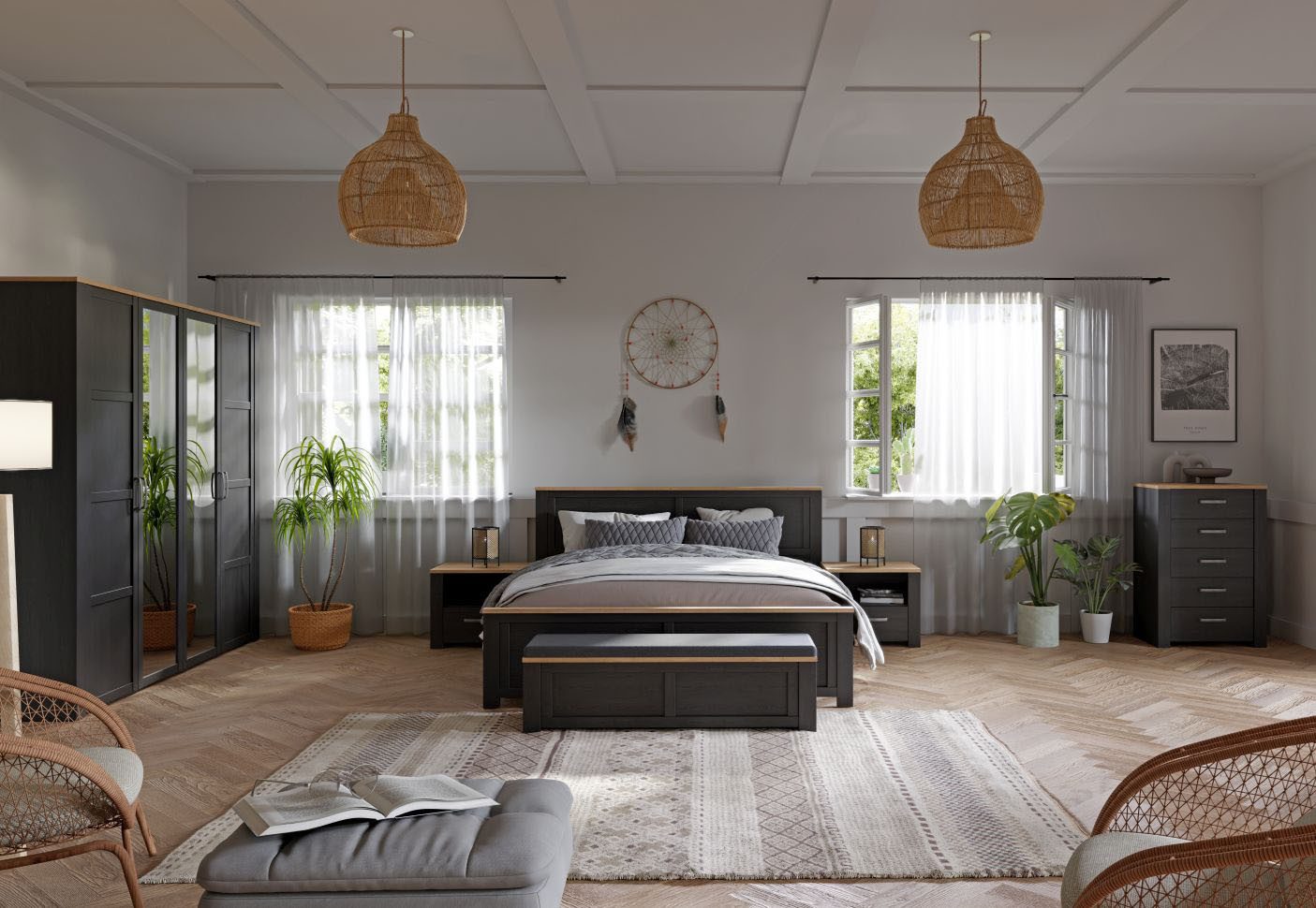 FORTE Bettgestell Bohol, Landhaus, 180 x 2,00 mtr Liegefläche