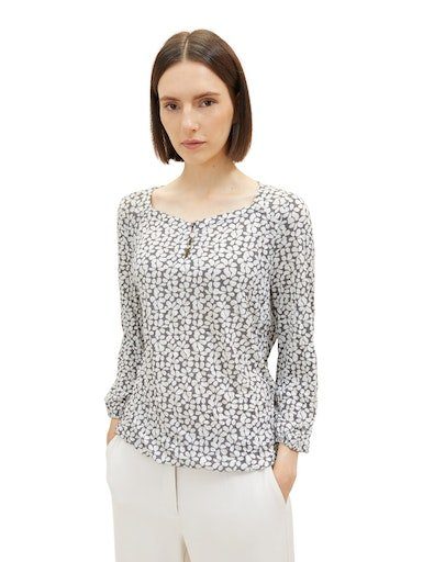 TOM TAILOR Print-Shirt mit 3-Knopfleiste grey floral